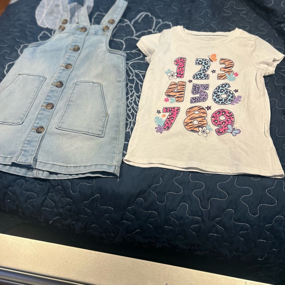 Denim Button-Up Dress and Graphic Tee Set